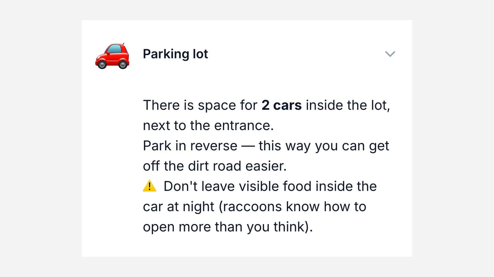 A parking section giving the bay number and the street rules