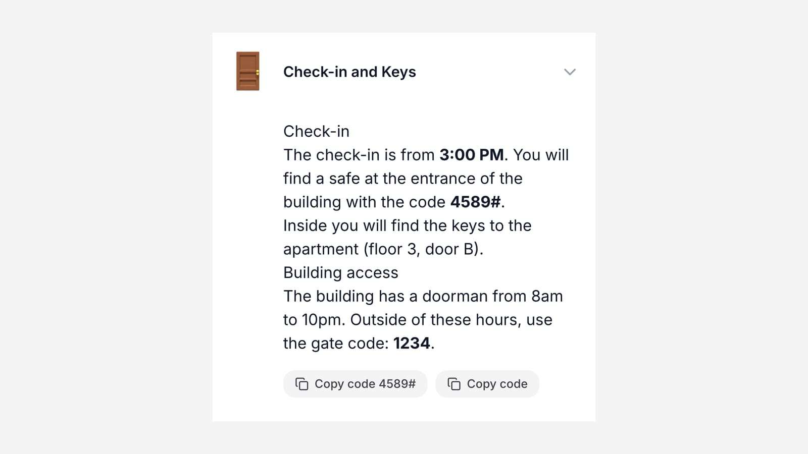 A WiFi section with the network and password as copy buttons