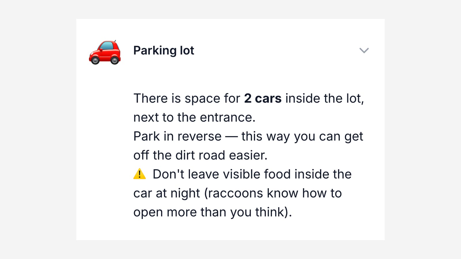 Un manual de huésped abierto en el celular, mostrando la sección de estacionamiento con el número de cajón
